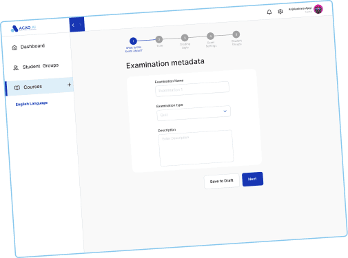 Acad AI examination creation dashboard