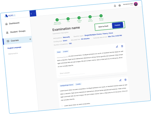 Acad AI student examination delivery dashboard