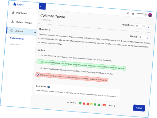 Acad AI automatic grading dashboard