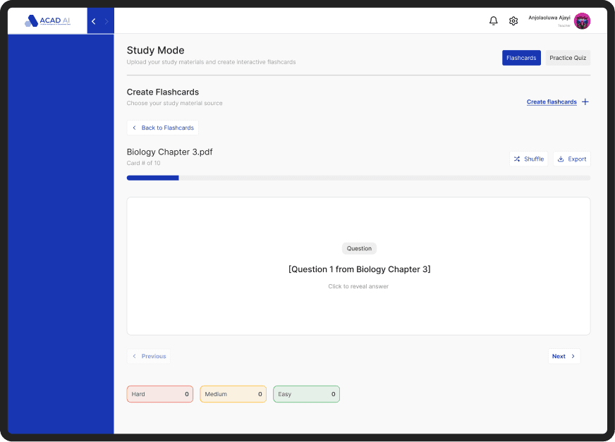 Acad AI practice questions screen